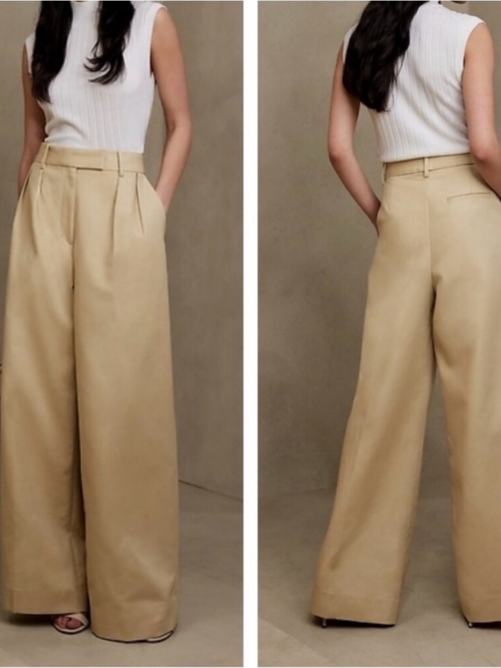 Banana Republic Cruise Wide-Leg Khaki Trouser - Size 8